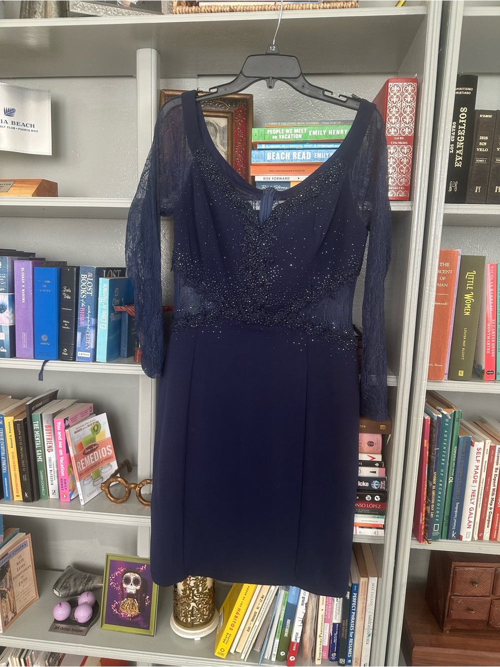 Nikibiki Navy Long Sleeve Beaded Cocktail Dress